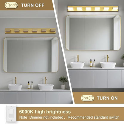 Modern LED Bathroom Lights Fixtures 6-Light,Metal Gold Acrylic Wall Lighting,Vanity Lights for Bathroom Over Mirror 6000k 41in