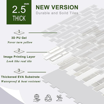 STICKGOO Thicker Peel and Stick Backsplash Tile for Kitchen and Bathroom | 10 Sheets of 12”×12” - 3D Vinyl Self Adhesive Wall Tiles Stick on Backsplash for Kitchen & Bathroom(Light Brown＆Tan)