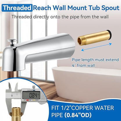 Dreyoo 7 Inch Bathroom Tub Spout Compatible with Westbrass E531D-1F-62, Fits Wall Front Mount Tub Spout with Shower Diverter 1/2'' IPS Inside Thread Bathtub Faucet (Chrome)