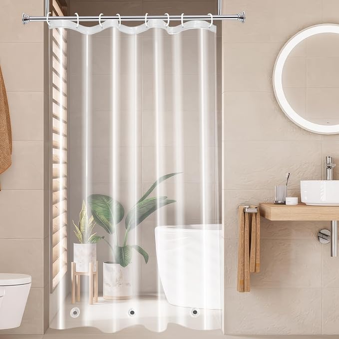 AooHome Eva Clear 48x72 Inches Shower Curtain Liner, See Through Clear 8G Bathroom Shower Curtain, Narrow Shower Liner, Heavy Duty, Water Repellent, Rust Proof Grommets