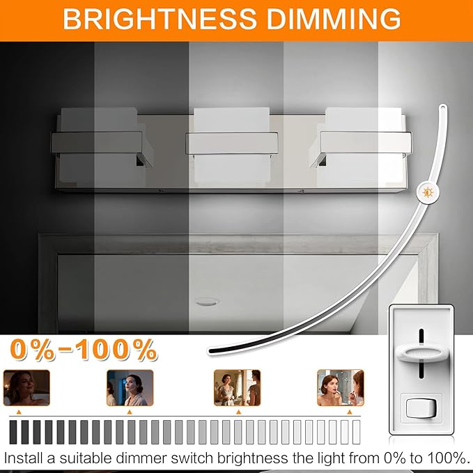 SOLFART Vanity Lights for Bathroom, Dimmable Bathroom Light Fixtures, Chrome 3 Lights Vanity Lights for Bathroom, High-End Modern LED Light