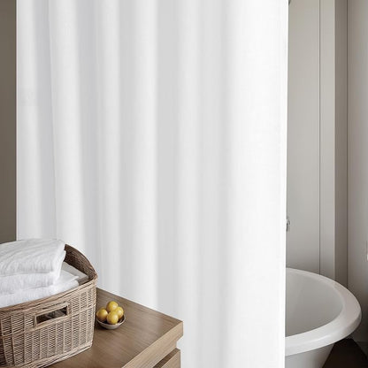 White Linen Shower Curtain for Bathroom Water Repellent 72x78 Inches | Extra Long Shower Curtains, Simple Elegant Modern Farmhouse Country, Bath Shower Curtain Set with Hooks, Textured Fabric