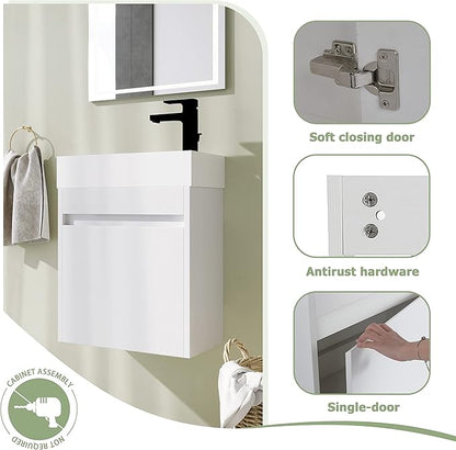 18" Bathroom Vanity with Sink, 18 Inch Floating Bathroom Vanity for Small Space, Modern Bathroom Vanity, White Wall Mounted Cabinet Set（005）