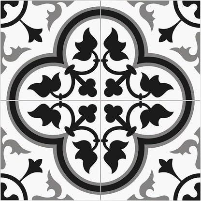 The Tiles Plaza Encaustic Peel and Stick Backsplash, Grey and White Patterned Vintage Stick on Tiles, Stone Composite Self-Adhesive Wall Tile Sticker for Kitchen Bathroom Fireplace Stairs, 10 Sheets