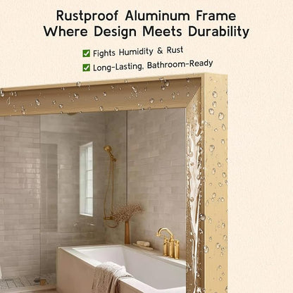 2 Pack Brushed Gold Bathroom Mirrors for Over Sink, 24x36 Inch | Champagne Gold Rectangle Vanity Mirror for Bedroom, Entryway, Living Room Decor, Aluminum Framed, Curved Wide Edge