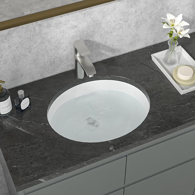 Sarlai Oval Vessel Undermount Bathroom Sink - 18x15 Inch, White Ceramic, Modern Art Basin, 16.25"x13.25"x5.5" with Overflow