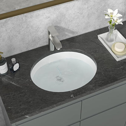 Sarlai Oval Vessel Undermount Bathroom Sink - 18x15 Inch, White Ceramic, Modern Art Basin, 16.25"x13.25"x5.5" with Overflow
