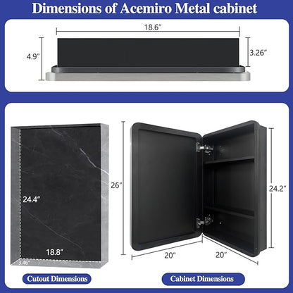 20" x 26" Bathroom Medicine Cabinet with Mirror Door, Brushed Nickel Stainless Steel Frame, Recessed or Surface Mounted,Storage Cabinet with Adjustable Metal Shelves,Upgraded Version