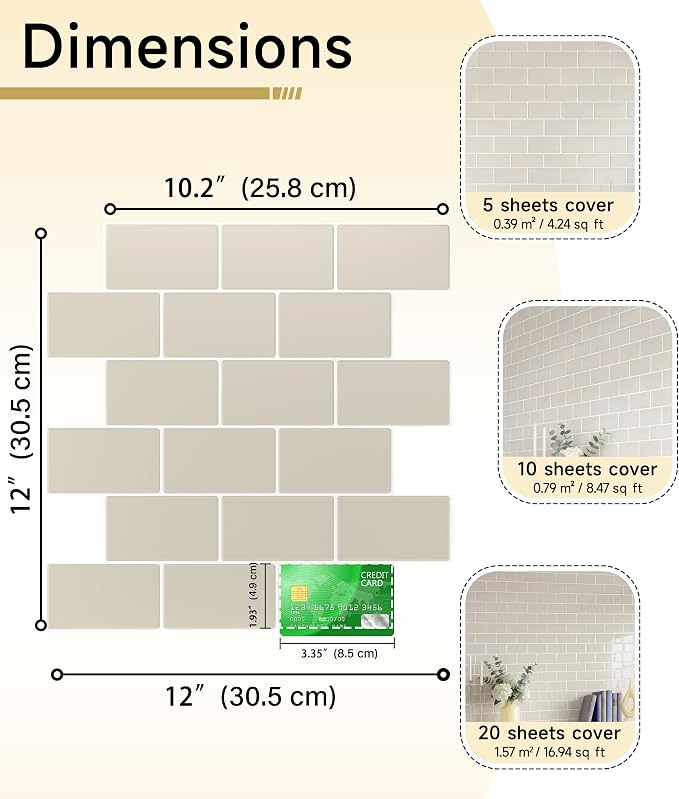 Peel and Stick Backsplash for Kitchen: Self Adhesive Wall Tiles for Bathroom - Vinyl Thick Back Splash Tile (10, Light Coffee)