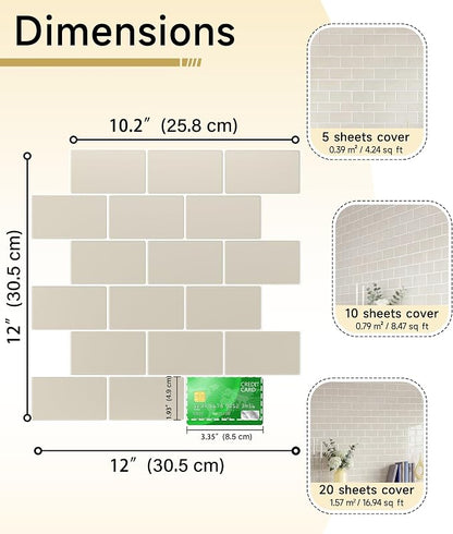 Peel and Stick Backsplash for Kitchen: Self Adhesive Wall Tiles for Bathroom - Vinyl Thick Back Splash Tile (10, Light Coffee)