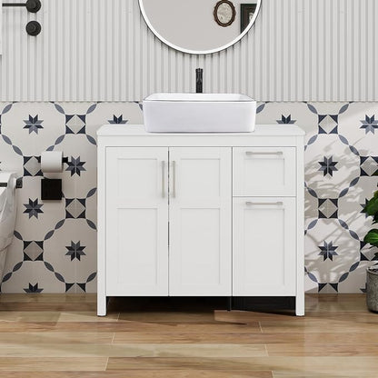 YOURLITE 36" Bathroom Vanity with Sink Combo,White Bathroom Vanity and Sink Combo with Faucet & Pop Up Drain Set,Traditional Vanity with White Ceramic Sink Bathroom Sink