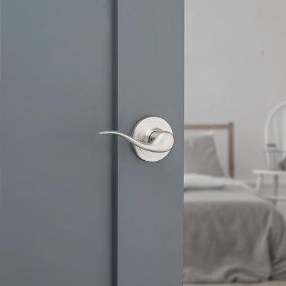 Kwikset Tustin Dummy Door Handle, Single Sided Lever for Closets, French Double Doors, and Pantry, Satin Nickel Non-Turning Right Handed Interior Push/Pull Lever, with Microban Protection