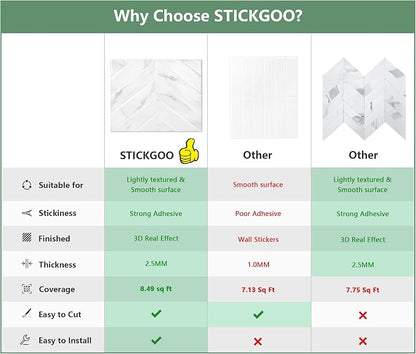STICKGOO Herringbone Peel and Stick Backsplash, White Marble, 10 Sheets | 12.6 x 9.7 in, Thicker Rectangular Vinyl Stick-On Wall Tiles, Easy Alignment, Waterproof, Easy to Clean, Kitchen/Bathroom