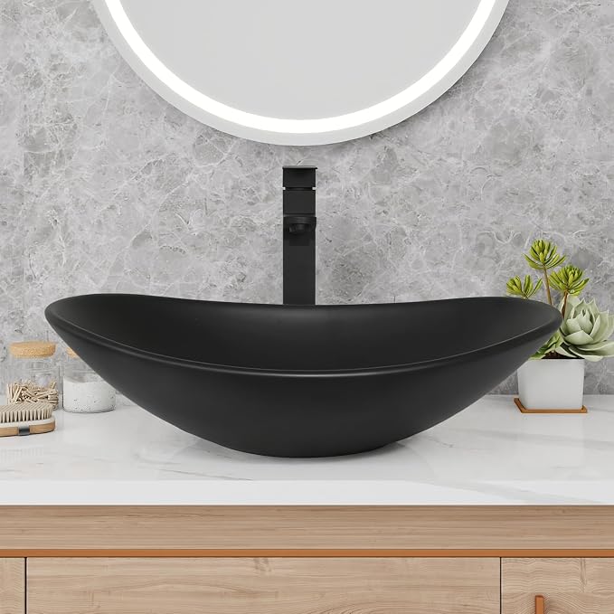 32'' Bathroom Vanity with Sink, Modern Bathroom Cabinet, Black | 2 Soft-Close Cabinet Doors, 4 Drawers, 2-Tier Inner Shelf, Freestanding Large Storage Cabinet, Black Ceramic Boat Sink