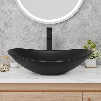 32'' Bathroom Vanity with Sink, Modern Bathroom Cabinet, Black | 2 Soft-Close Cabinet Doors, 4 Drawers, 2-Tier Inner Shelf, Freestanding Large Storage Cabinet, Black Ceramic Boat Sink