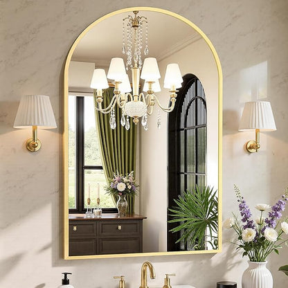 Sweetcrispy 26"x38" Arched Gold Bathroom Mirror Wall Mounted Vanity Metal Frame Mirror for Bedroom, Entryway, Living Room