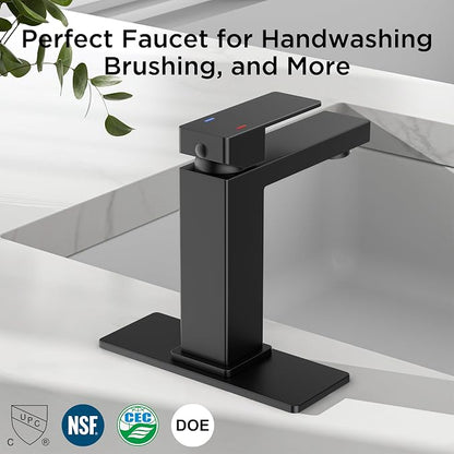 FORIOUS Bathroom Sink Faucet 1 Hole Single Handle 2 Pack Matte Black | For 1 or 3 Hole 4 Inch Centerset Sink, with Pop-up Drain, NSF61 Certificate, Single Handle Faucet for Sink Vanity RV Restroom