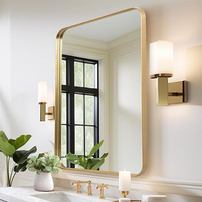 Anpark Wall Mirror 24" x 36" Gold Metal Deep Frame Mirror for Wall Decorative Rectangular Round Corner Wall Mounted Vanity Mirror for Bathroom Living Room Bedroom Entryway Wall Decor