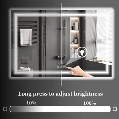 Koonmi 60x36 LED Bathroom Mirror, Shatterproof Mirror with Light | 90CRI Vanity Mirror with Anti-fog Backlit + Front Lit, 3 Color, Easy Install for Bathroom Hotel (IP65)