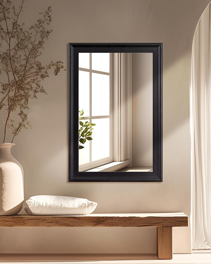 Black Wood Wall Mirror for Bathroom,Rectangle 20 x 30 inch Vanity Mirrors | Hanging Mirror with Wooden Frame for Living Room,Bedroom,Entryway