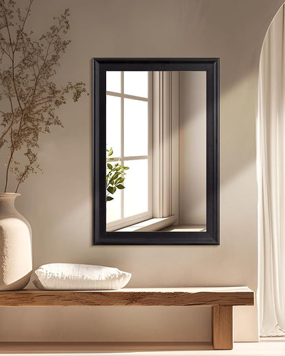 Black Wood Wall Mirror for Bathroom,Rectangle 20 x 30 inch Vanity Mirrors | Hanging Mirror with Wooden Frame for Living Room,Bedroom,Entryway