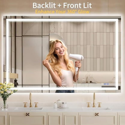 40"x50" LED Bathroom Mirror with Lights, Anti-Fog, Backlit + Front Lit, Dimmable, Led Vanity Mirror for Wall, Lighted Bathroom Mirror, 6 Colors, Shatter-Proof Tempered Glass