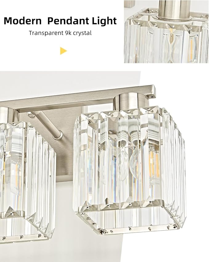 3-Light Bathroom Light Fixtures, Modern Brushed Nickel Crystal Wall Light for Bathroom,Lighting Fixtures Over Mirror