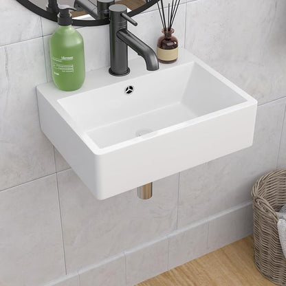 Wall Mount Bathroom Sink 21x16 Inch Rectangle Bathroom Sink | Floating Vessel Sink Rectangle Bathroom Sink Above Counter White Ceramic Basin White Rectangle Porcelain Vessel Sink