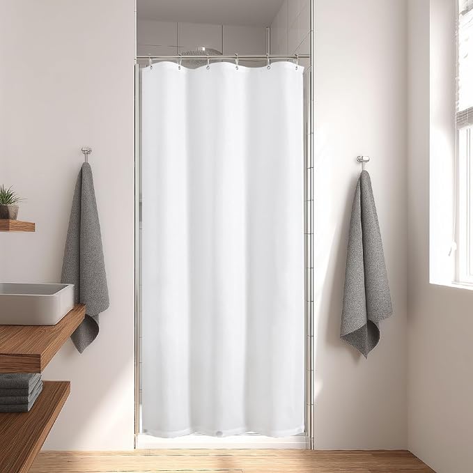 eachope Stall Waterproof Fabric Shower Curtain Liner,54x72 Inch White | 3 Heavy-Duty Magnets,Machine Washable,Durable Rustproof Grommets,Hotel Quality,Easy Care,Secure Fit for Bathroom
