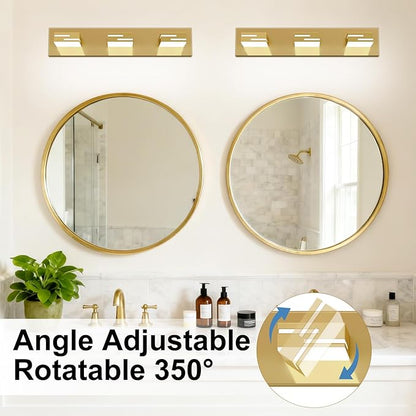 LED Modern Bathroom Vanity Light Fixtures, 3-Light 22-inch Dimmable Gold Vanity Lights for Bathroom Lighting Fixtures Over Mirror, with 350° Rotatable Heads (Cool White 6000K)
