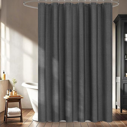 Rustic Country Linen Look Shower Curtain Charcoal Grey, Heavyweight Faux Linen Polyester Fabric Shower Curtain Water-Resistant, 72 x 72 Inch Dark Gray Bath Curtain Washable for Bathroom Hotel