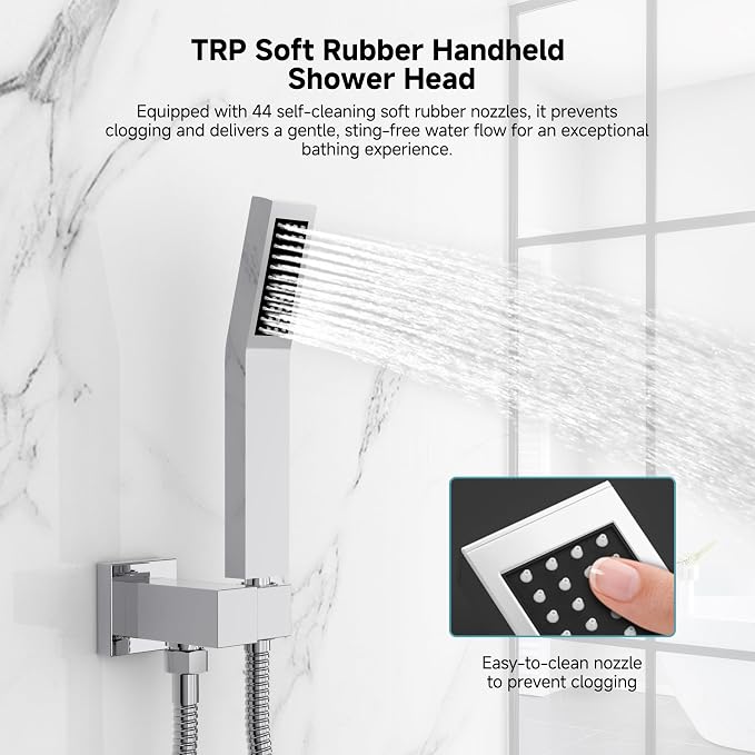 SR SUN RISE Shower Faucet Set & System - 12 Inch Rainfall Shower Head & Handle Set Wall Mounted Polished Chrome Solid Brass Valve Trim Kit Included