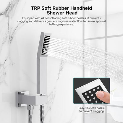 SR SUN RISE Shower Faucet Set & System - 12 Inch Rainfall Shower Head & Handle Set Wall Mounted Polished Chrome Solid Brass Valve Trim Kit Included