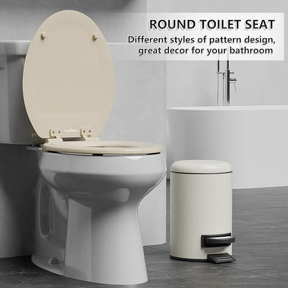 Angol Shiold Quiet-Close Molded Wood Toilet Seat with Non-Slip Adjustable Hinges, Anti-Pinch Bumpers, Easy Install & Clean（Biscuit, Elongated 18.5''）