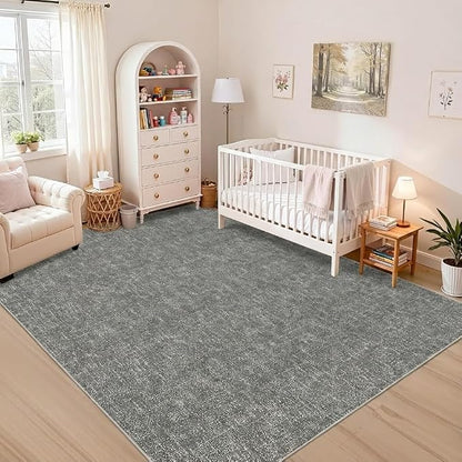Garvee Washable Area Rugs 4x6 Modern Textured Rug for Living Room, Grey | Neutral Solid Color Non Slip Backing Low Pile Stain Resistant Non Shedding Soft Rug for Dining Room Entryway Bedroom