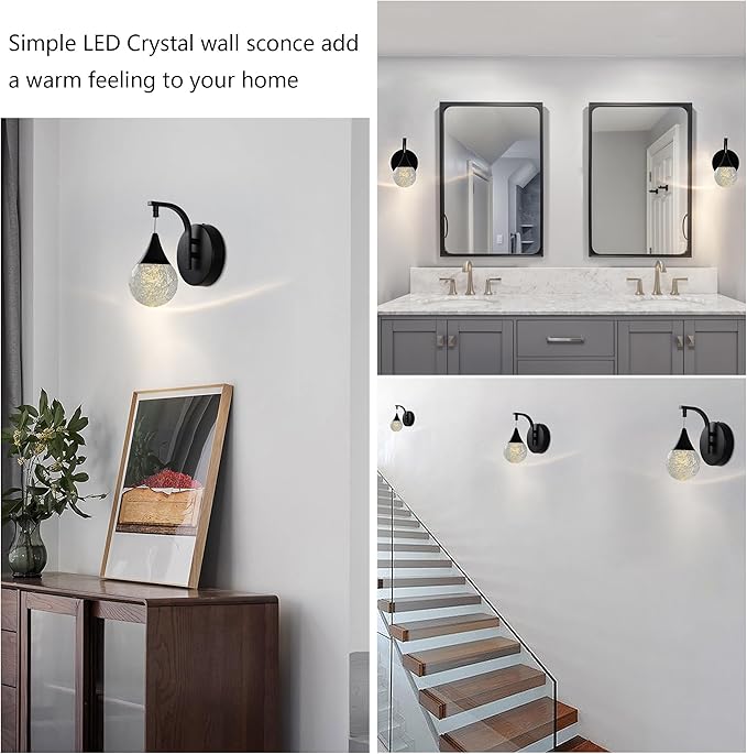Modern Bubble Wall Light, 5W Led Wall Sconce Lamp for Bedroom Living Room Hallway, 3300k Warm White | Dimmable | Matte Black