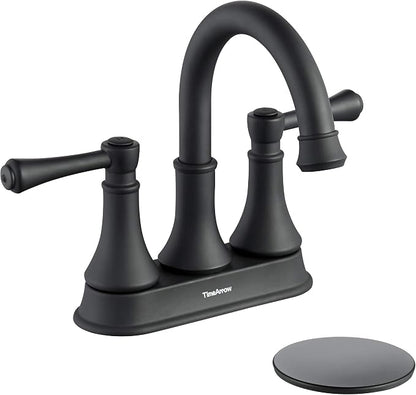 Matte Black Bathroom Sink Faucet for 3 Holes with Pop-up Drain | High Arc Modern 2 Handle 4 Inch Bathroom Faucet, Vanity Lavatory Faucet with 360° Swivel Stainless Steel Spout, TAF067Y-MB
