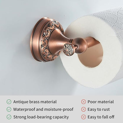 Red Copper Bath Roll Toilet Paper Holder, Wall Mounted Red Bathroom Hardware Accessories, Pattern Carving Design, PBR-4386Z