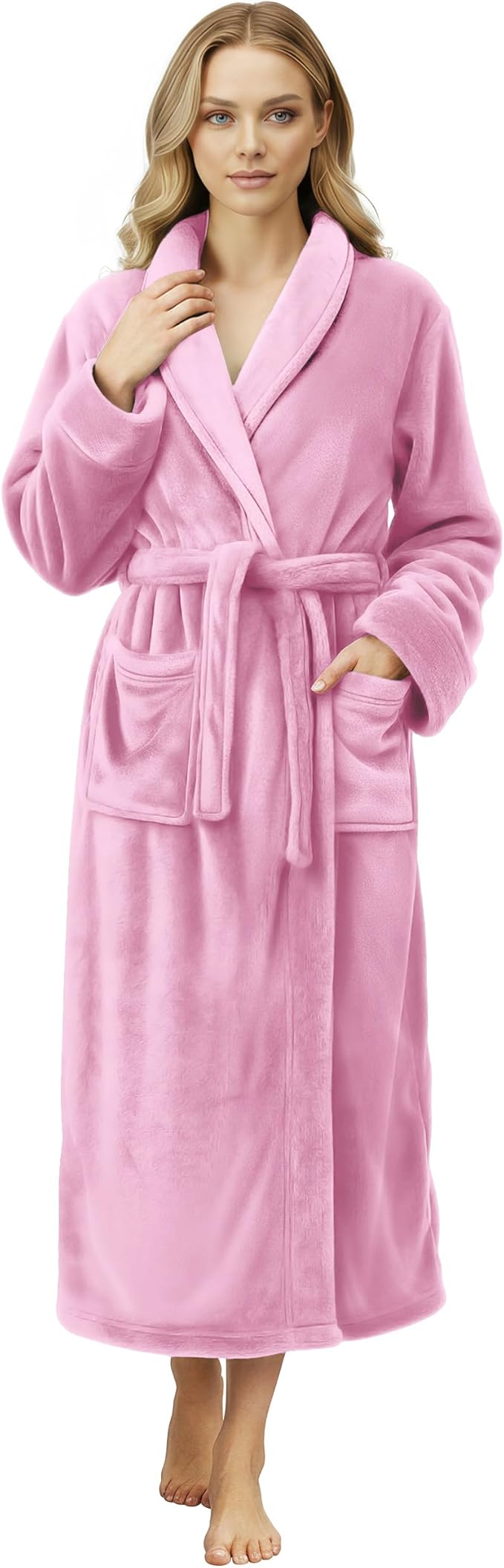 NY Threads Women's Fleece Shawl Collar Bathrobe Plush Long Spa Robe, Medium