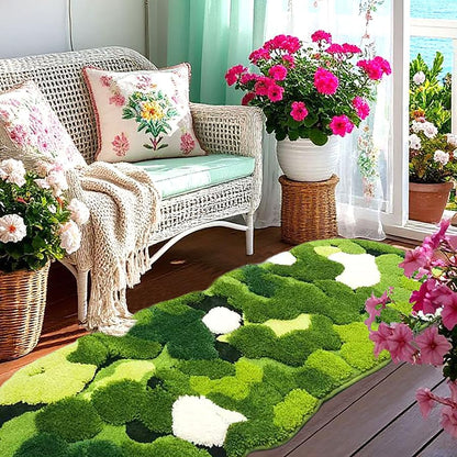 Hifuwan Cute Green Moss Bathroom Runner Rugs 24x60, Plant Leaves Bath Mats