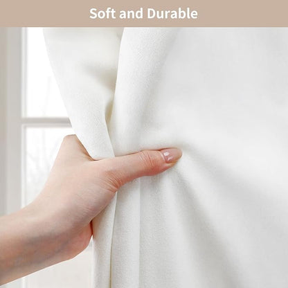 Linen Shower Curtain White, Fabric Boho Farmhouse Shower Curtains for Bathroom Cotton Natural Cloth Liner Set 72" W x 78" L