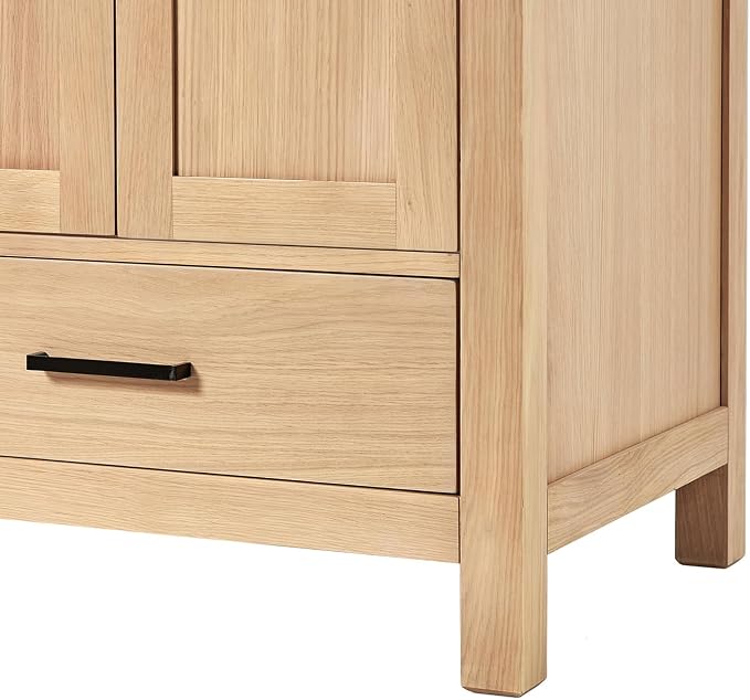 ARIEL Cambridge 60-inch Bathroom Vanity with Sink,Solid Wood, 1.5-inch Carrara White Quartz Countertop, Double Rectangular Porcelain Sink, 4 Soft Closing Doors, 6 Dovetail Drawers, White Oak