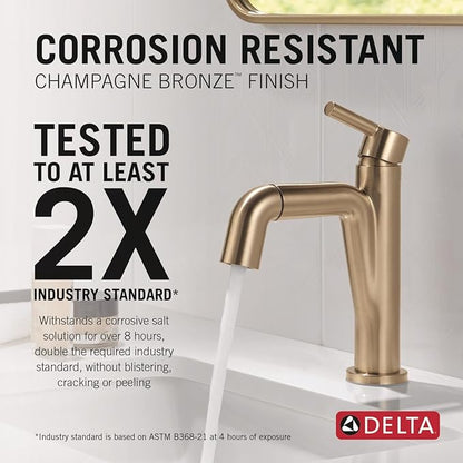 Delta Nicoli 1 Hole Brushed Gold Bathroom Faucet with Sprayer, Single Hole Bathroom Sink Faucet with Pull Out Sprayer for Vanity, Push-Pop Drain, Champagne Bronze 15849LF-CZPD