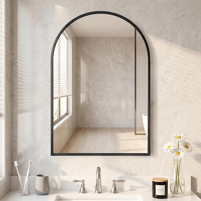 DUMOS 22"x30" Arched Wall Mirror, Bathroom Mirrors for Over Sink, Black | Tempered Glass & Anti Rust Metal Frame, Decor for Entryway, Living Room, Bedroom, Vanity