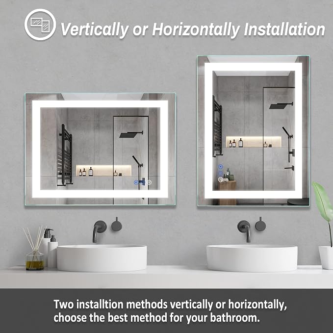 32"x 24" LED Bathroom Mirror Vanity Mirror, Anti-Fog, Dimmable, Color Temperature Adjustable 3000-6000K, Switch-held Memory Led Wall Mirror Suitable for Bathroom, Vanity (Vertical/Horizontal) | Anti-Fog+Dimmable+Color Temperature Adjustable+Switch-held...