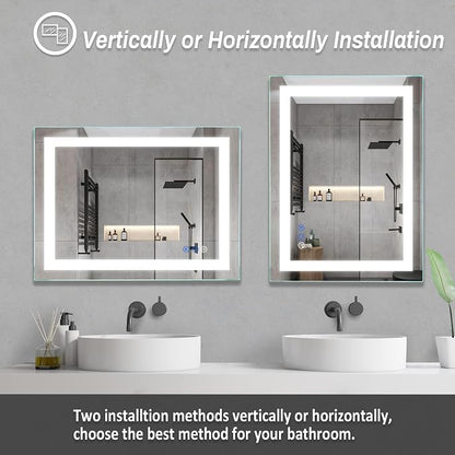 32"x 24" LED Bathroom Mirror Vanity Mirror, Anti-Fog, Dimmable, Color Temperature Adjustable 3000-6000K, Switch-held Memory Led Wall Mirror Suitable for Bathroom, Vanity (Vertical/Horizontal) | Anti-Fog+Dimmable+Color Temperature Adjustable+Switch-held...