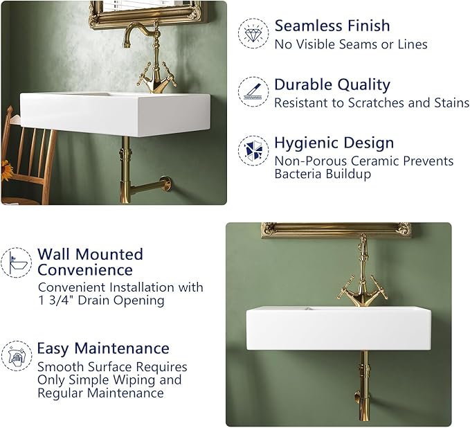 DeerValley 23x16 Inch Wall Mount Bathroom Sink, White Ceramic Rectangular Wall Hung Sink with Right Side Faucet Hole, DV-1WS0126R