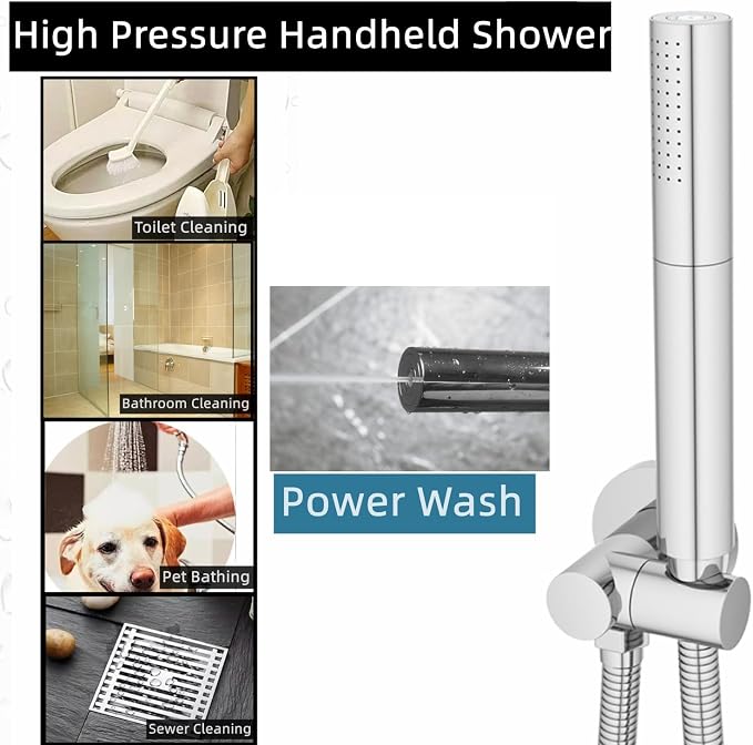 AYIVG Chrome Finish Round Brass 2 In 1 Function High Pressure Handheld Shower Head Sprayer Hand Shower Wand with 59 Inch Hose For Bathroom Shower System