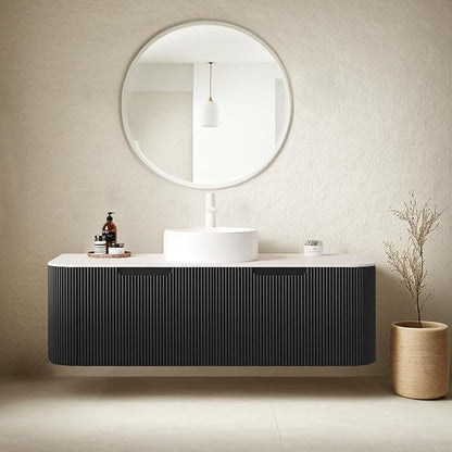 48" Floating Bathroom Vanity with Sink, Plywood Bathroom Vanities with Ultra-Thin Ceramic Basin and Marble Top, 2 Large Soft-Closing Storage Drawers, Pre-Assembled Cabinet, Gloss Black