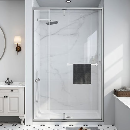 36-42" W x 72" H Semi Frameless Pivot Shower Door Brushed Nickel | 1/4"(6mm) SGCC Tempered Glass with Explosion-Proof Film &Nano Coating,Customizable Width